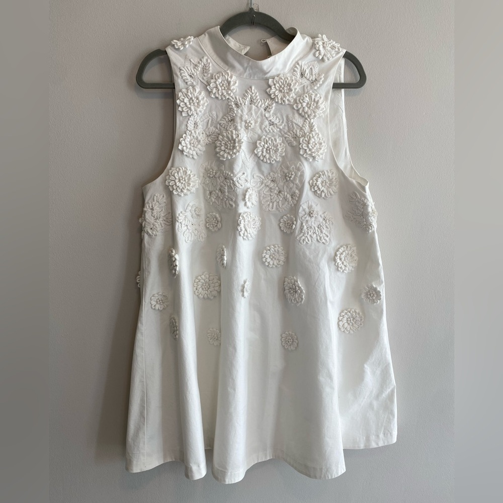 BHLDN High Neck 3D Floral Poplin Swing Mini Dress